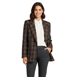 Sag Harbor Vintage Gray Red Plaid Blazer Wool Blend Pockets Size 14